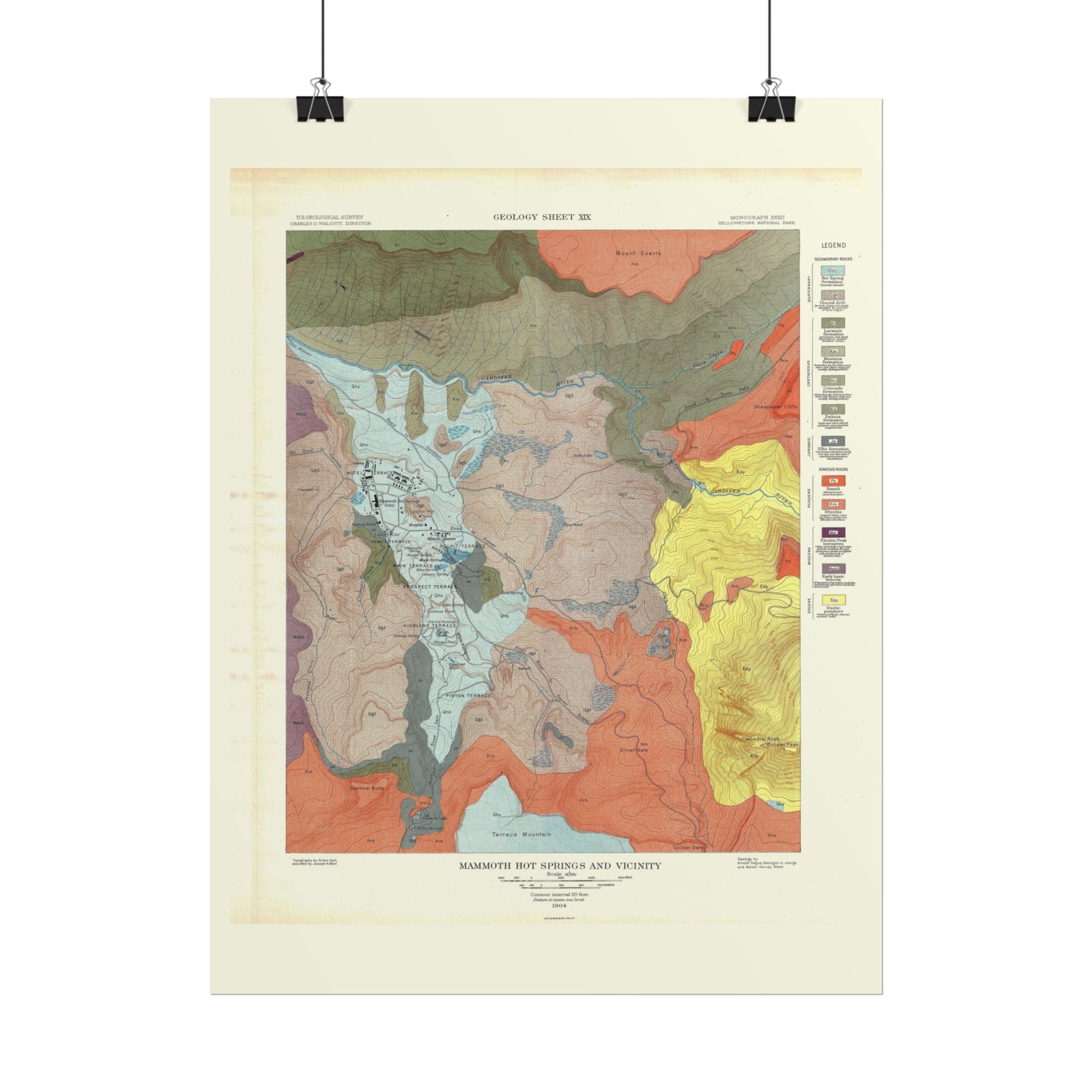 Yellowstone Geologic Survey (c. 1904) Historic Map Rolled Poster | Vintage Map Wall Art