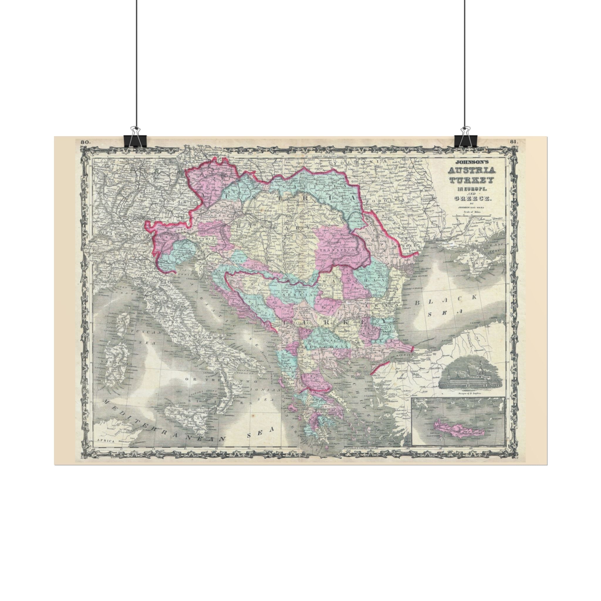 Austria Turkey Historic Map (c. 1862) Rolled Poster | Vintage Map Wall Art