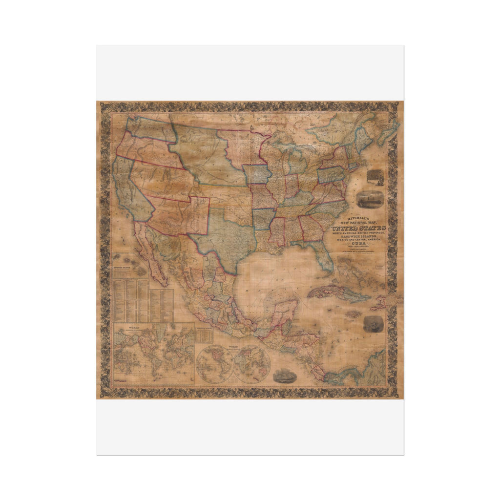 North America Antique Map of (c. 1856) Rolled Poster | Old Map Wall Art