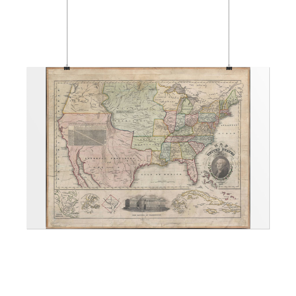 United States of America Historic Map (c. 1828) Rolled Poster | Vintage Map Wall Art