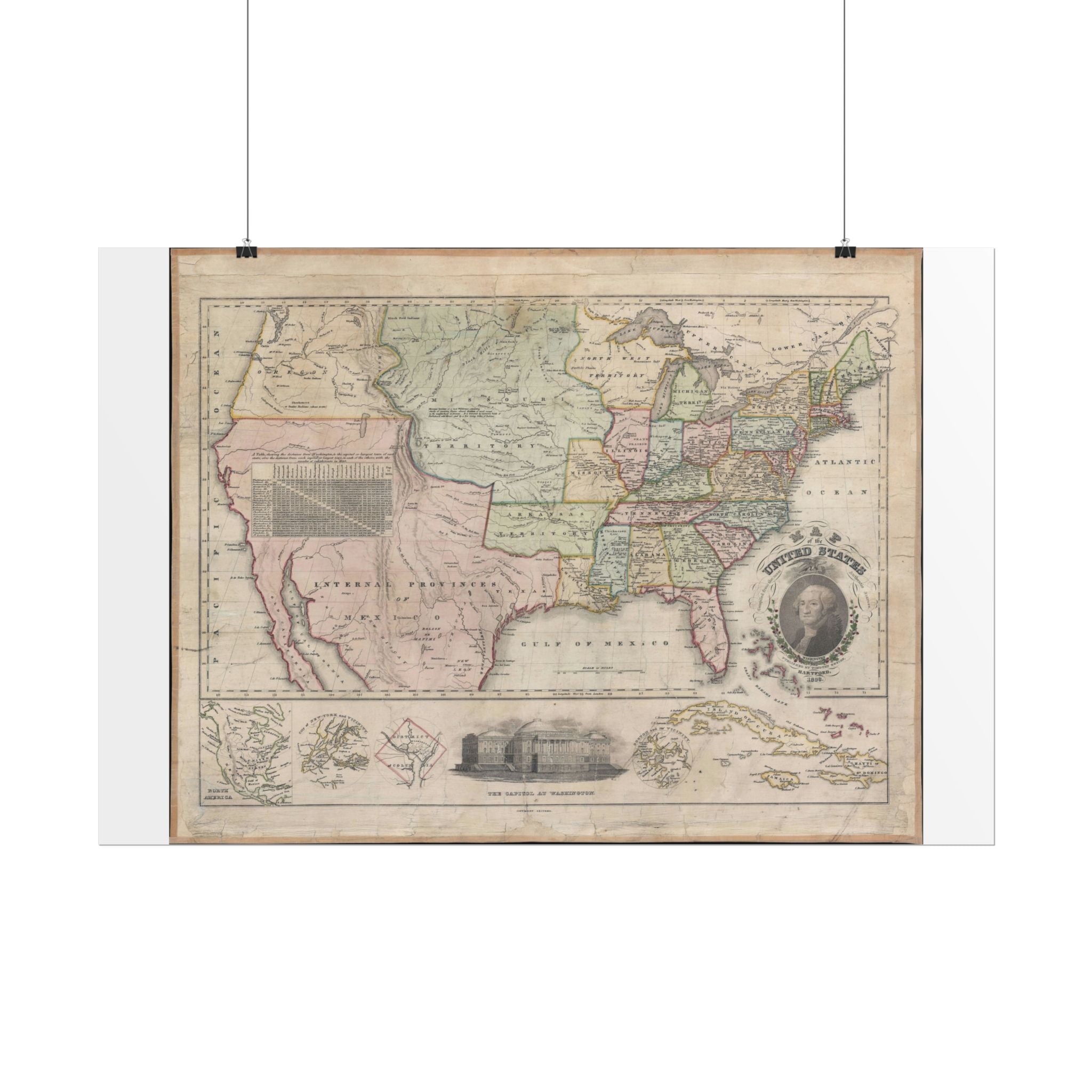 United States of America Historic Map (c. 1828) Rolled Poster | Vintage Map Wall Art