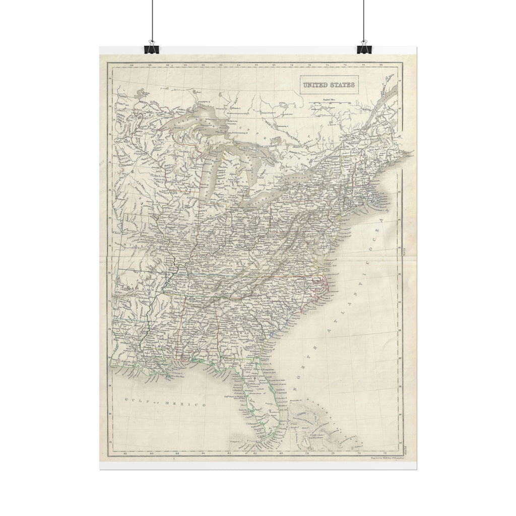 United States of America Historic Map (c. 1844) Rolled Poster | Vintage Map Wall Art