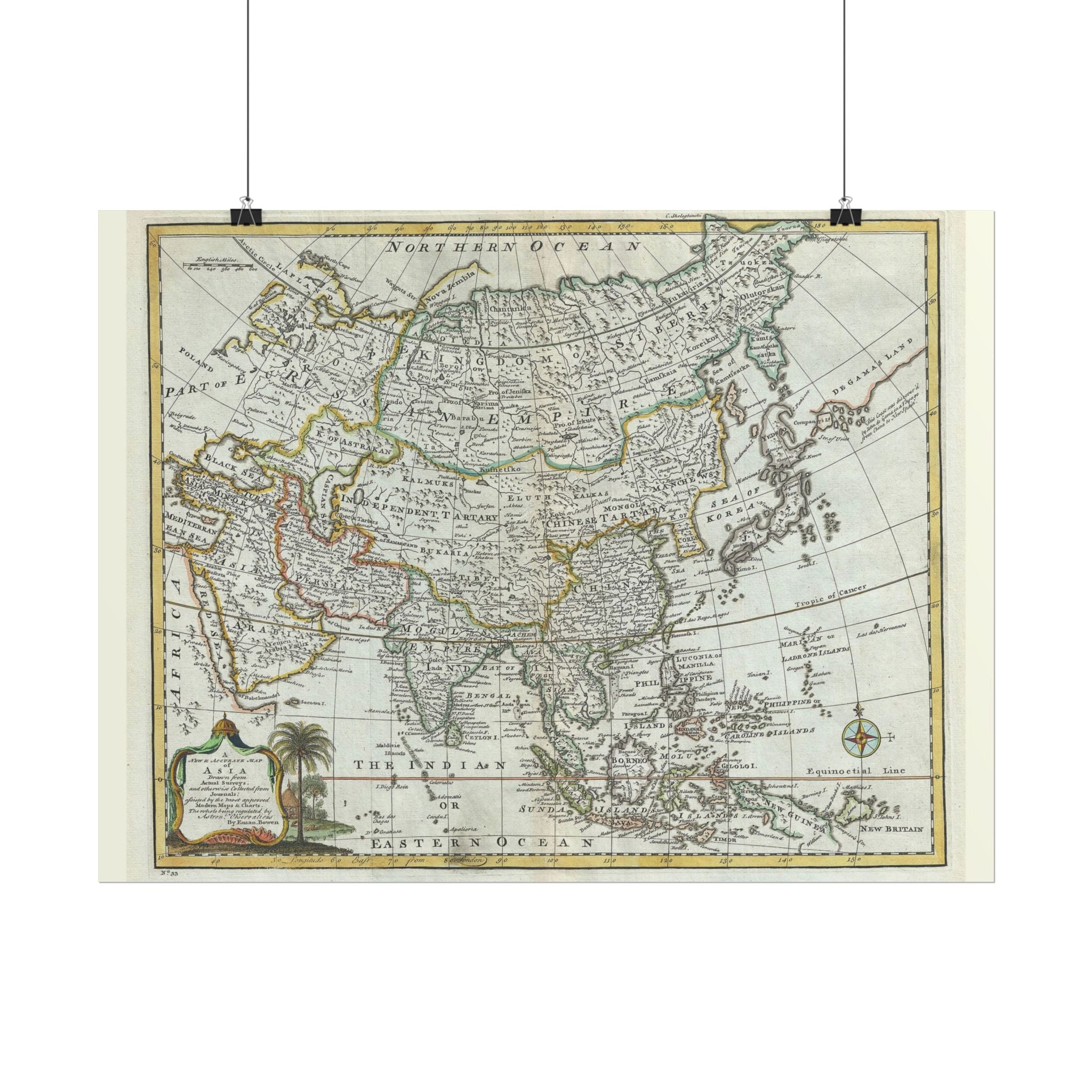 Asia and Chinese Tartary Historic World Map (c. 1747) Rolled Poster | Antique State Map Wall Art