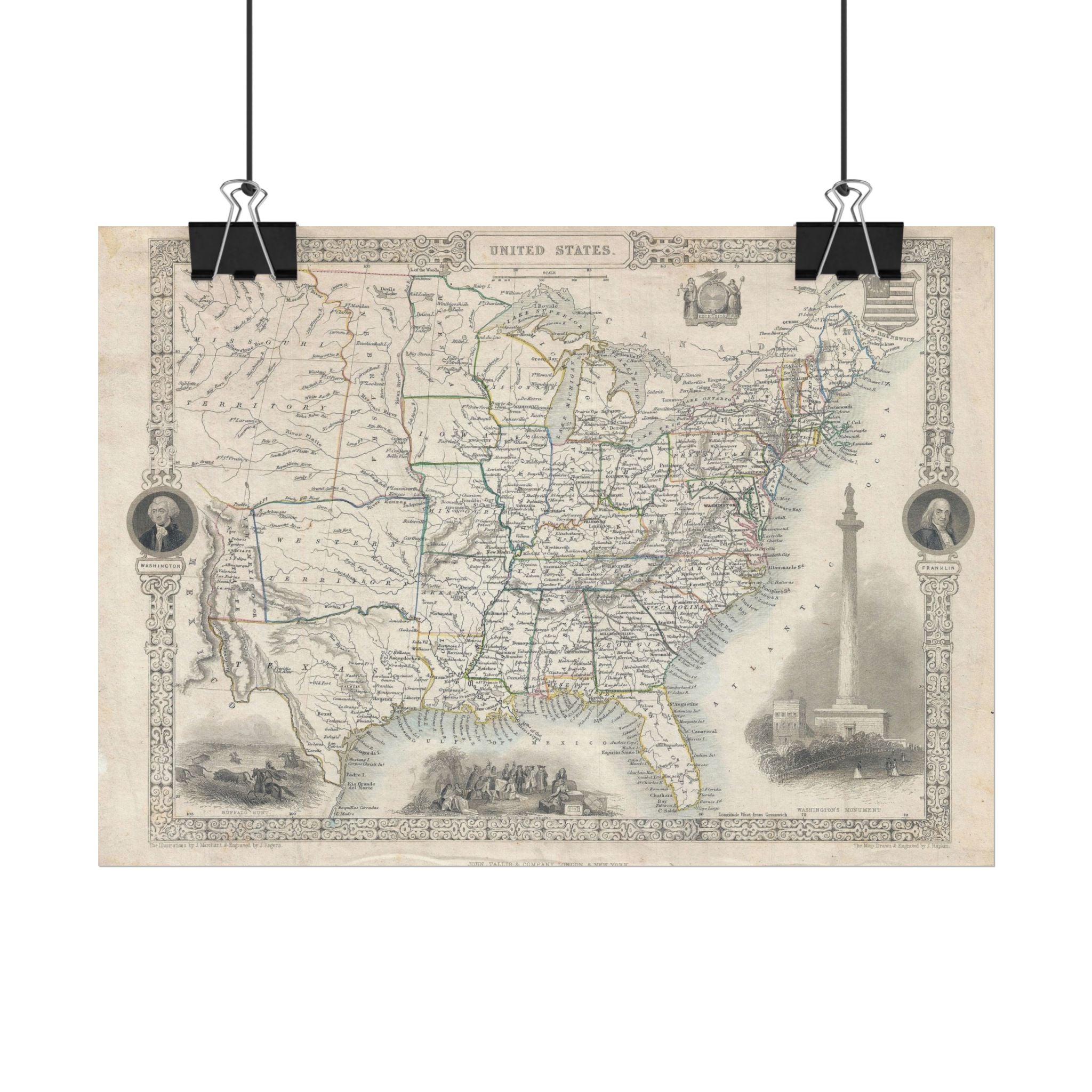 United States of America Historic Map (c. 1851) Rolled Poster | Vintage Map Wall Art