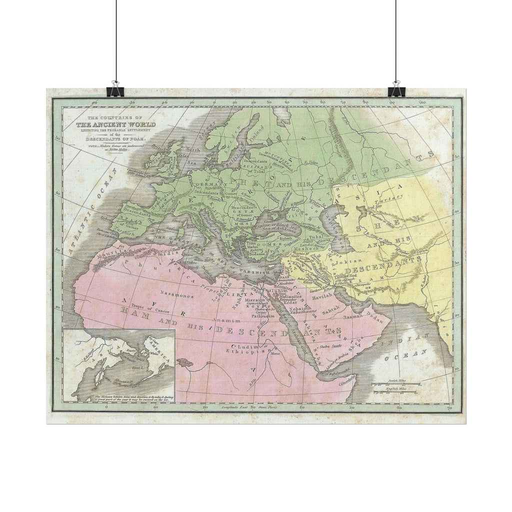 The Ancient World Decendants of Noah Historic Map (c. 1835) Rolled Poster | Antique Map Wall Art