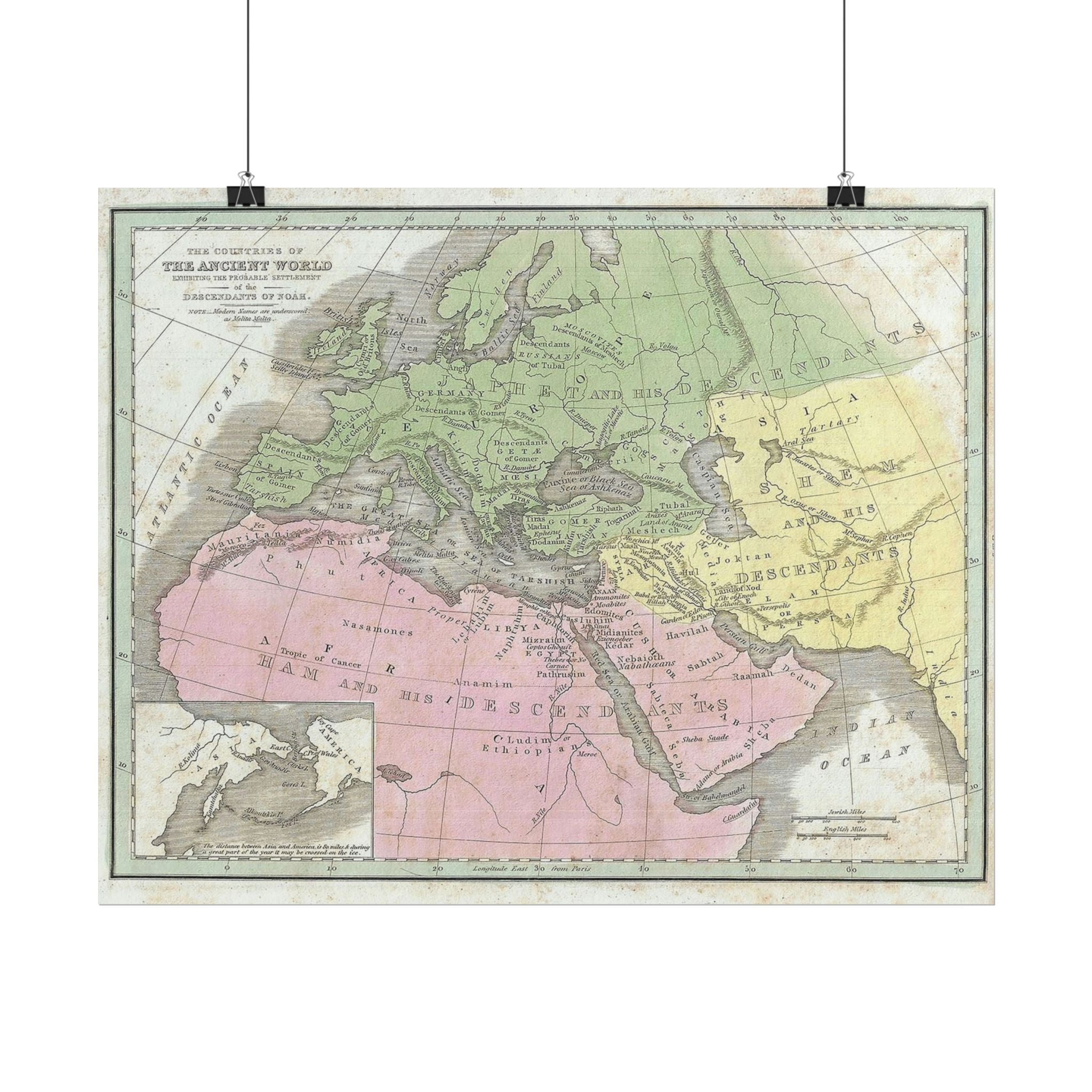 The Ancient World Decendants of Noah Historic Map (c. 1835) Rolled Poster | Antique Map Wall Art