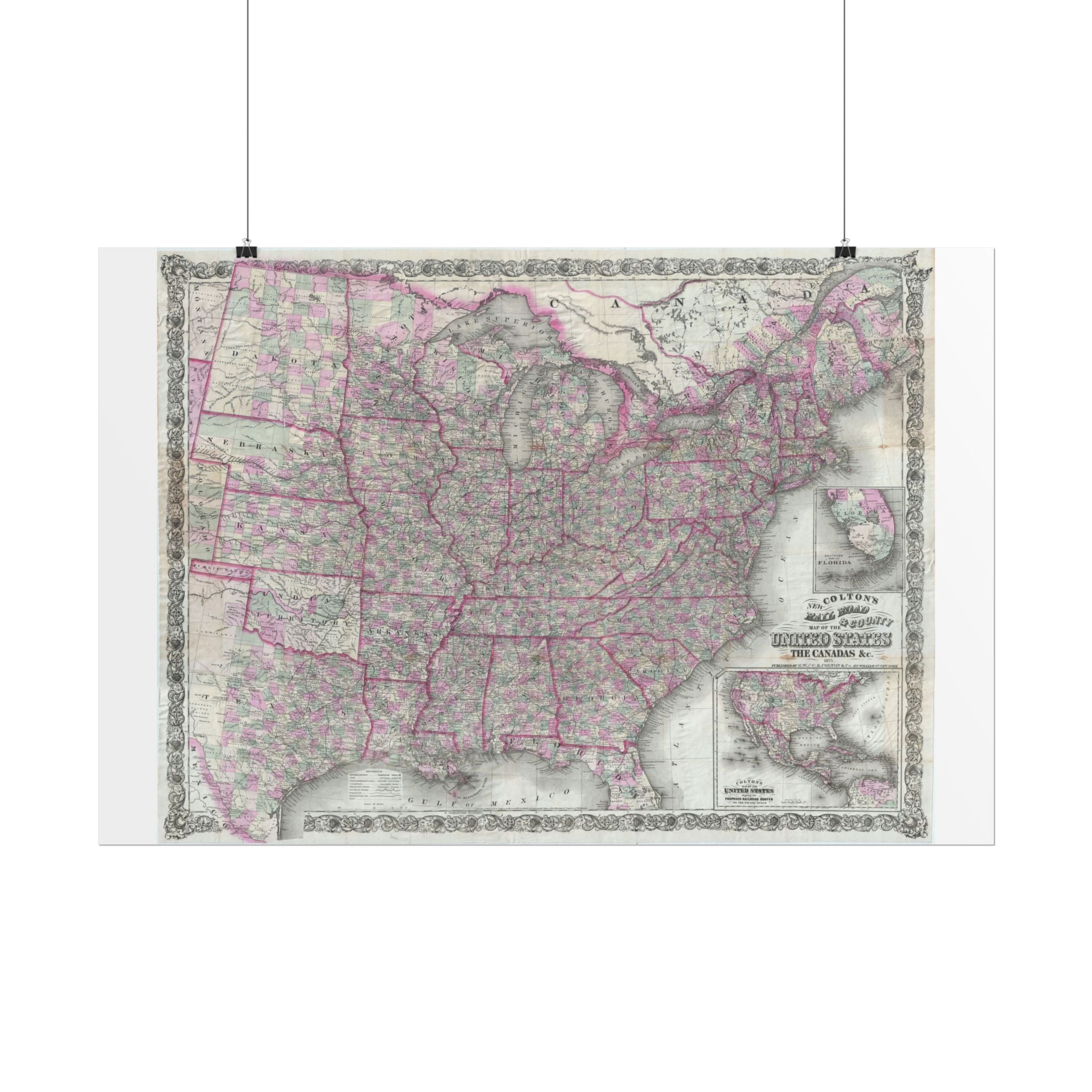 United States of America Historic Railroad Map (c. 1875) Rolled Poster | Vintage Map Wall Art