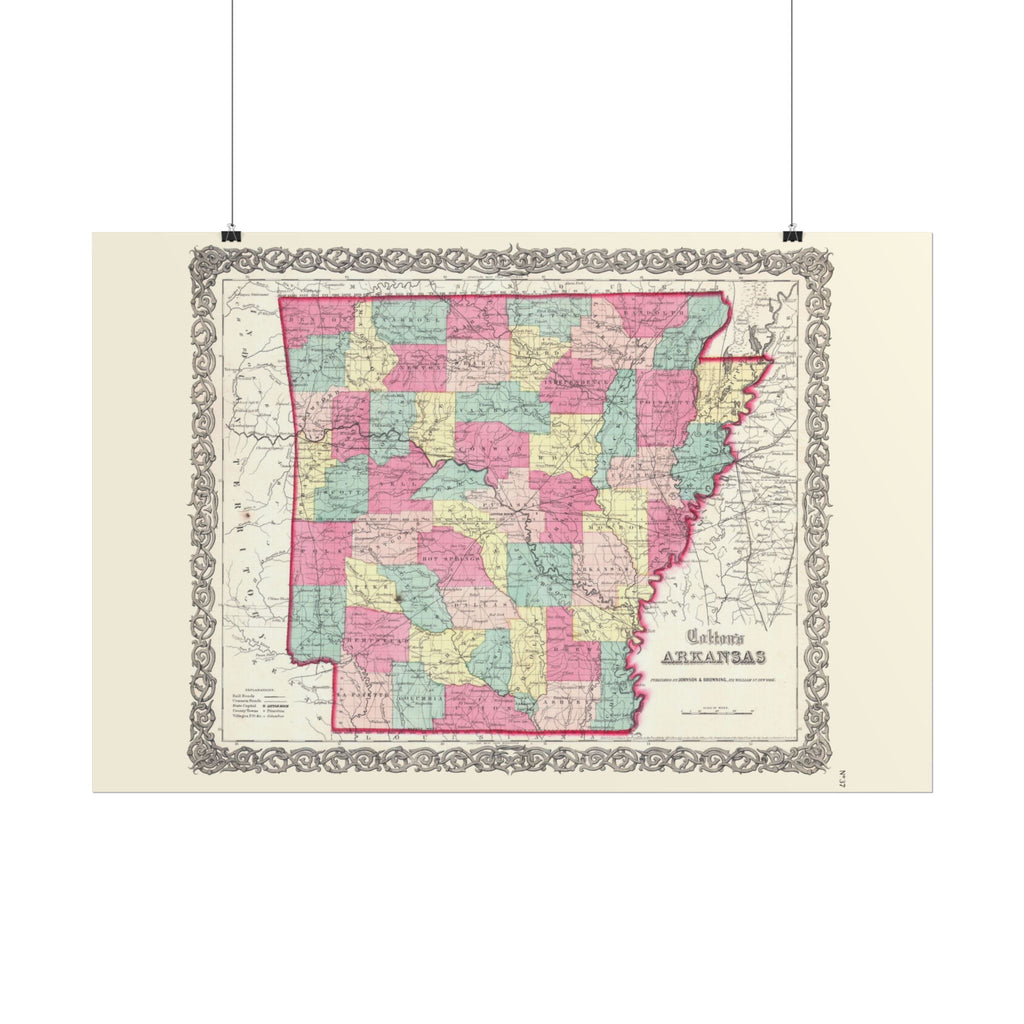 Arkansas Historic Map (c. 1860) Rolled Poster | Antique State Map Wall Art