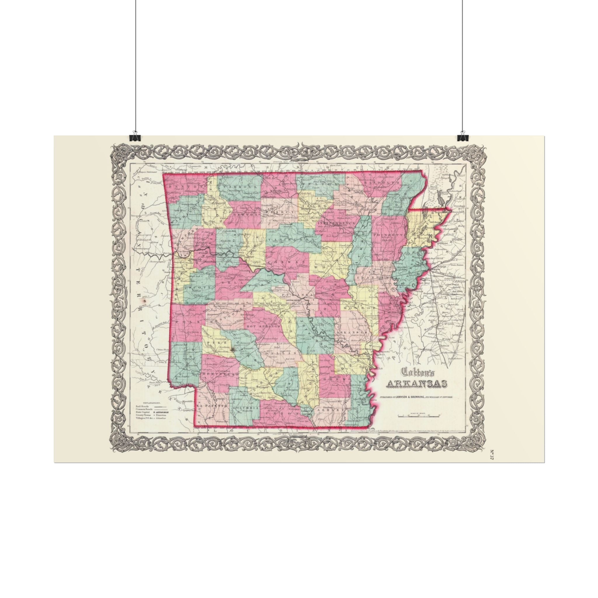 Arkansas Historic Map (c. 1860) Rolled Poster | Antique State Map Wall Art