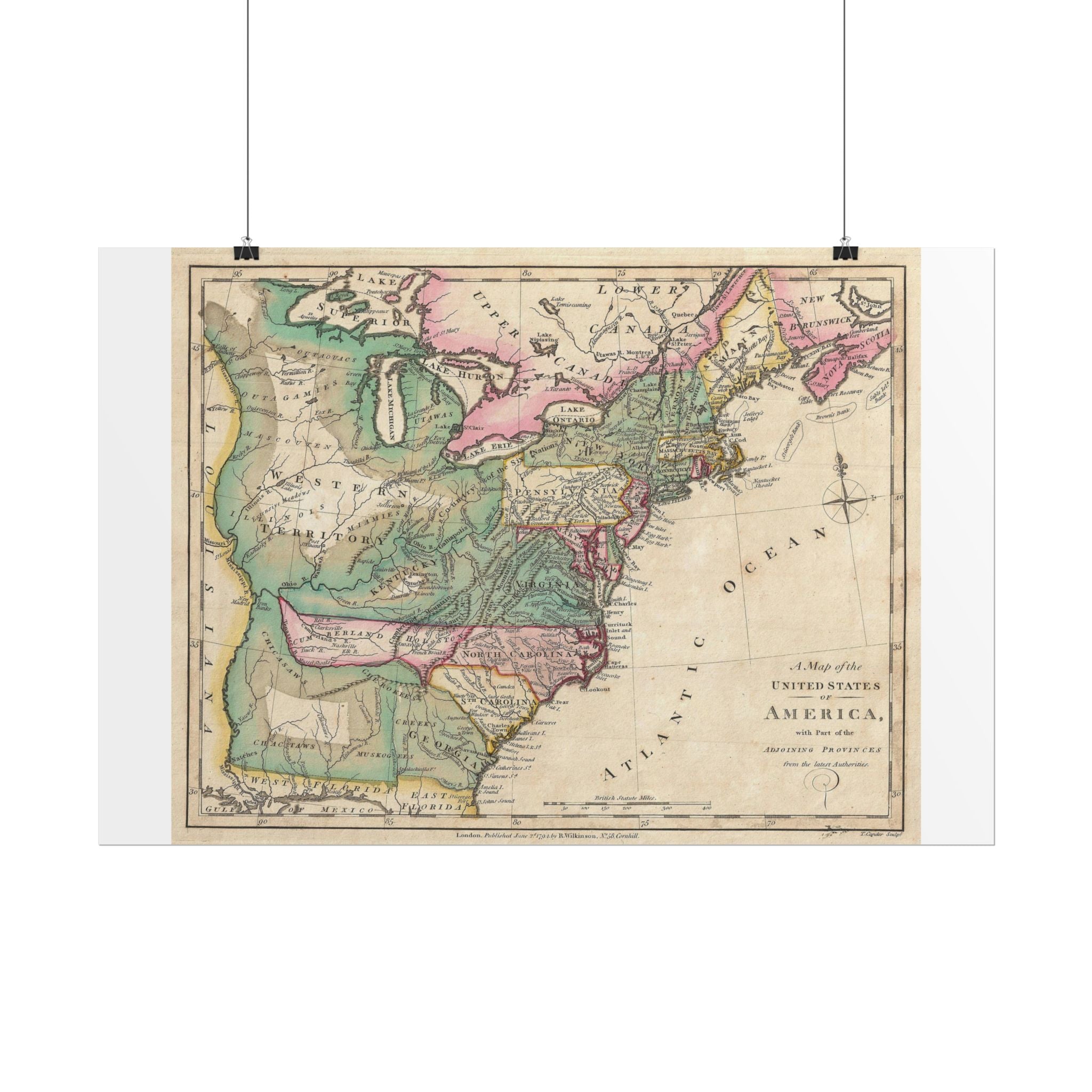 United States of America Historic Map (c. 1794) Rolled Poster | Vintage Map Wall Art