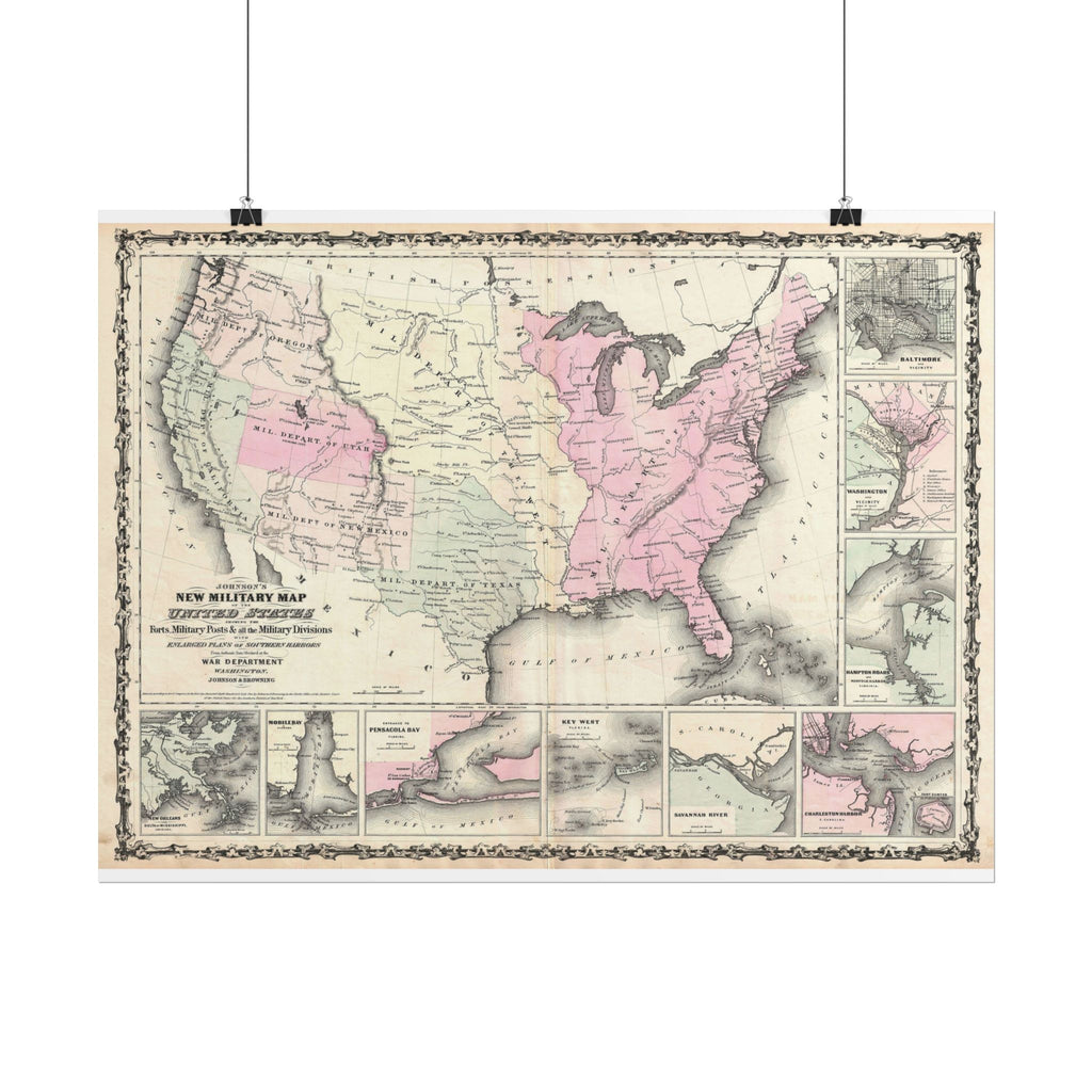 United States of America Historic Military Map (c. 1861) Rolled Poster | Vintage Map Wall Art