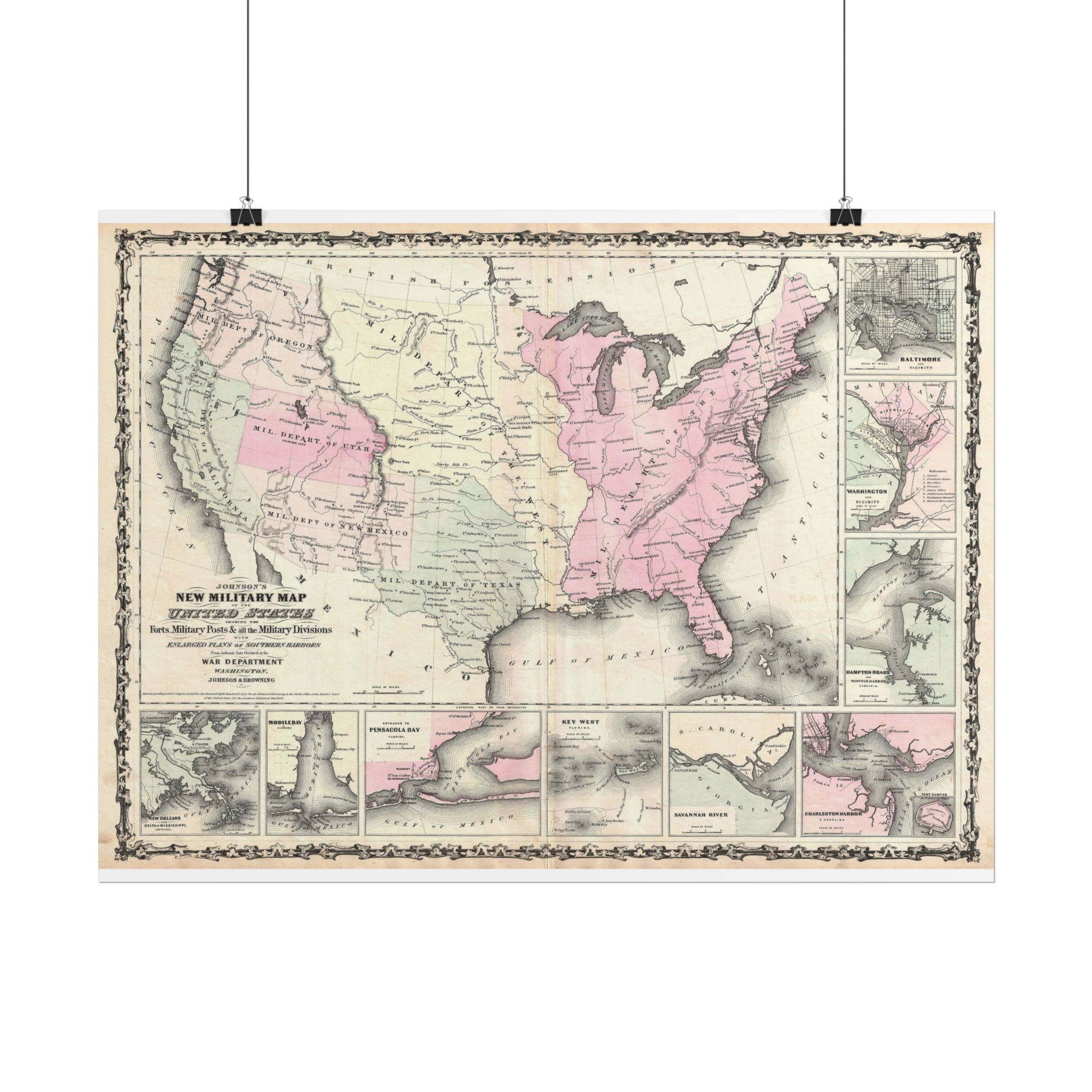 United States of America Historic Military Map (c. 1861) Rolled Poster | Vintage Map Wall Art