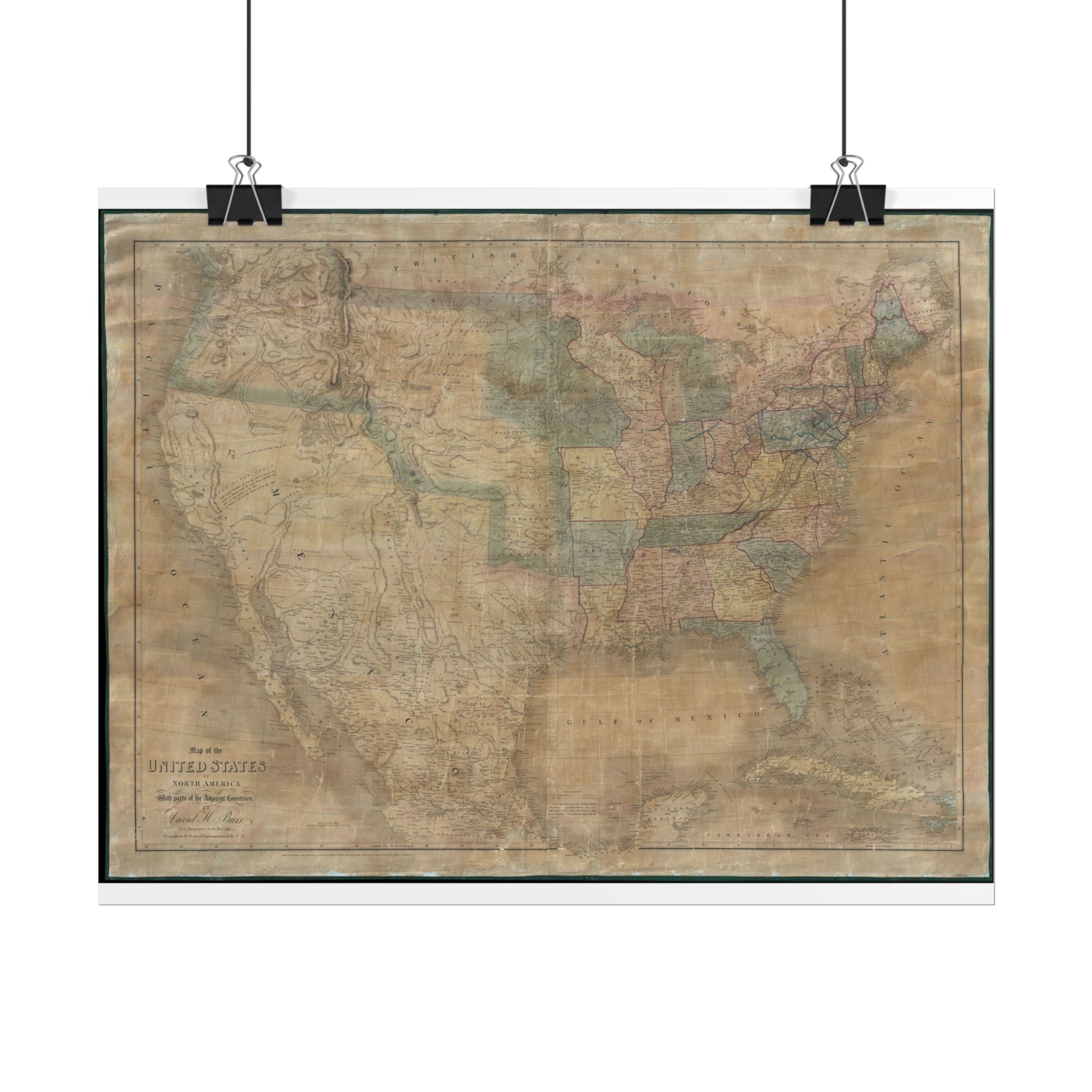 United States of America Historic Map (c. 1839) Rolled Poster | Vintage Map Wall Art