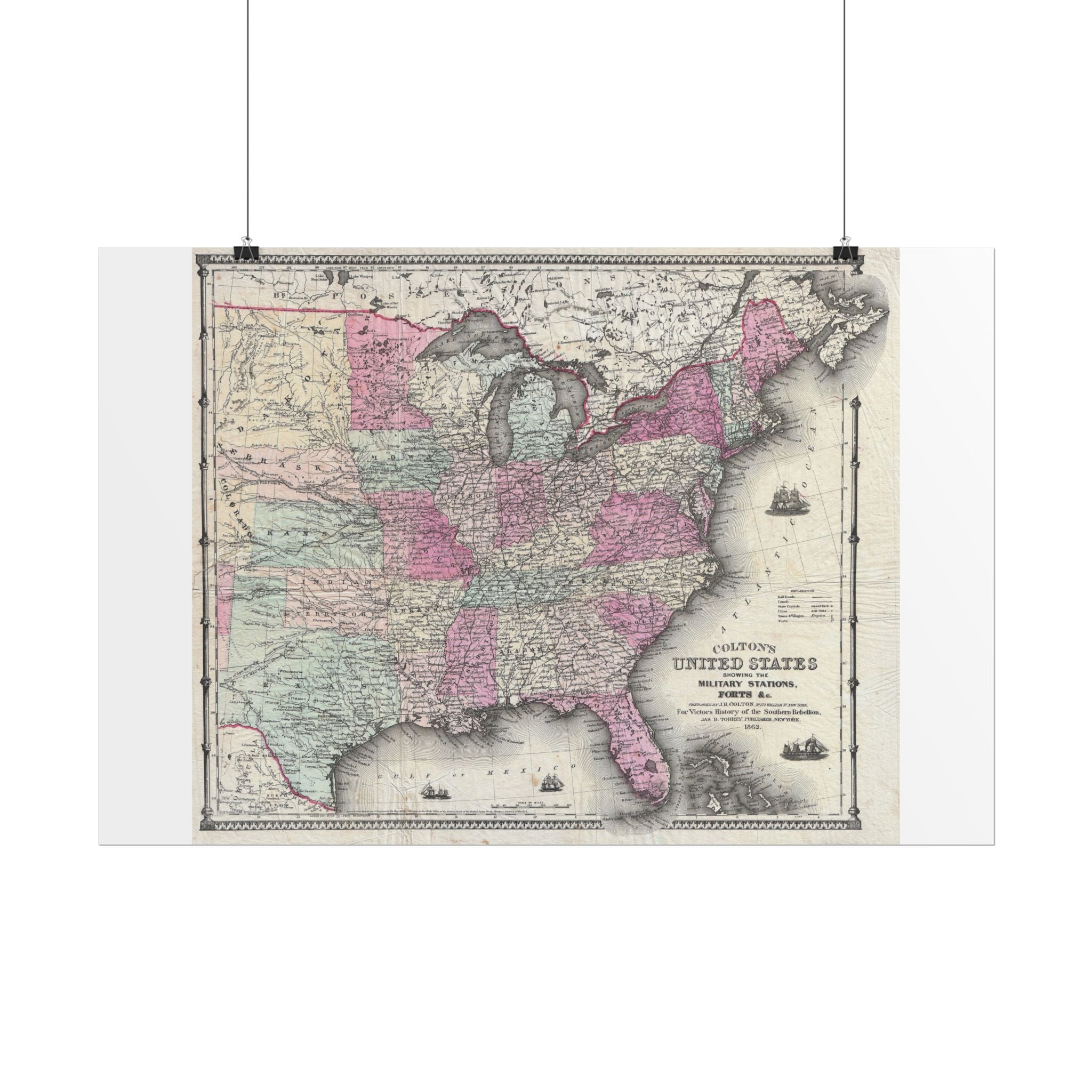 United States of America Historic Map (c. 1862) Rolled Poster | Vintage Map Wall Art