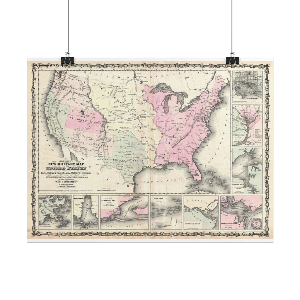 United States of America Historic Military Map (c. 1861) Rolled Poster | Vintage Map Wall Art