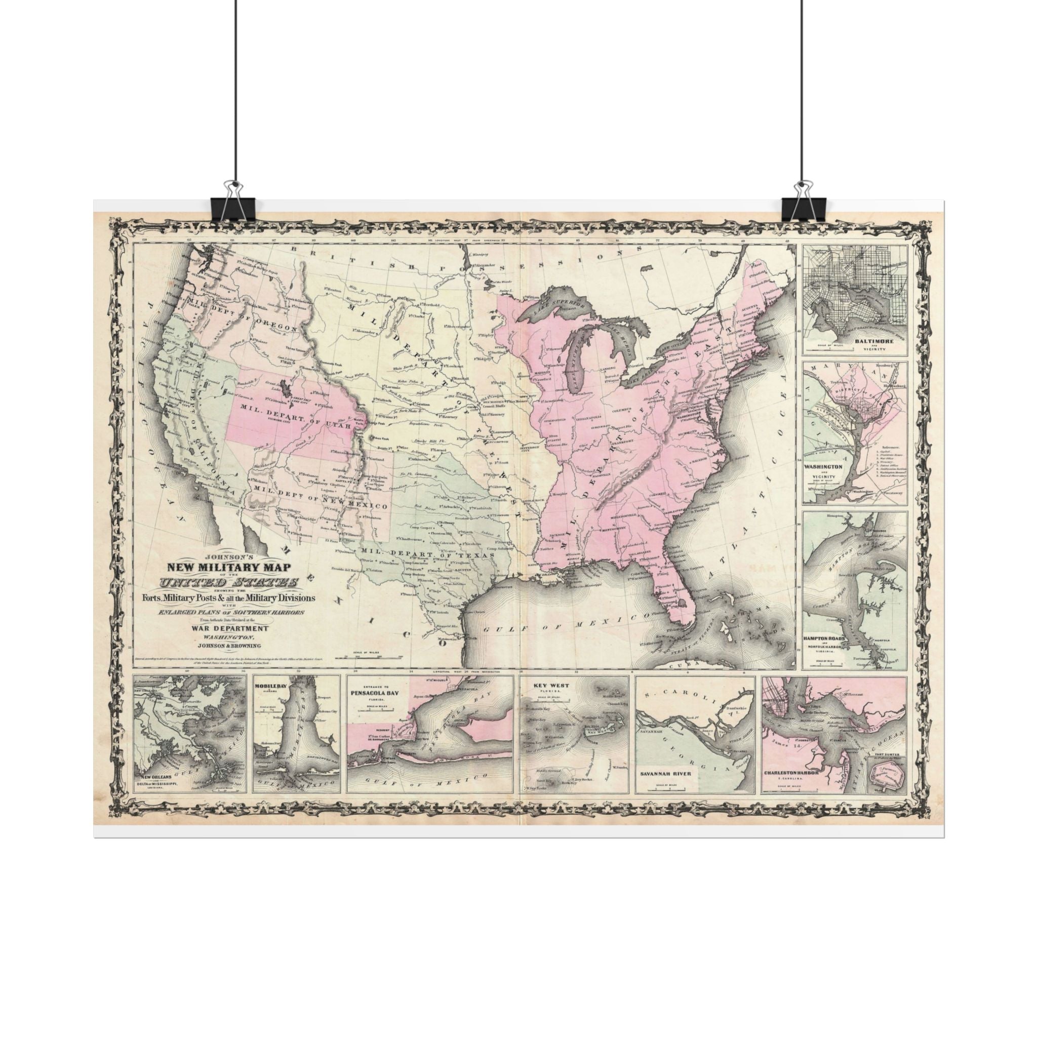 United States of America Historic Military Map (c. 1861) Rolled Poster | Vintage Map Wall Art