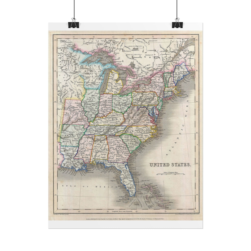 United States of America Historic Map (c. 1843) Rolled Poster | Vintage Map Wall Art