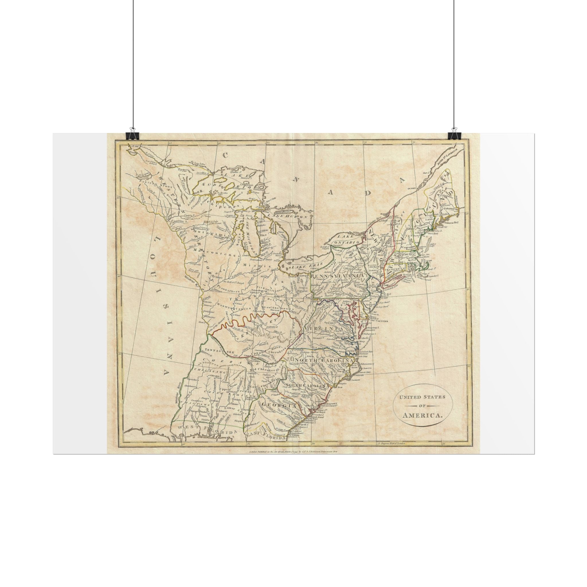 United States of America Historic Map (c. 1799) Rolled Poster | Vintage Map Wall Art