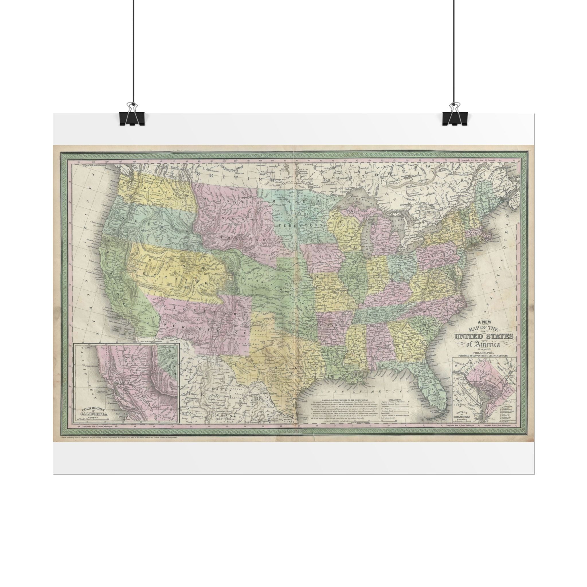United States of America Historic Map (c. 1854) Rolled Poster | Vintage Map Wall Art