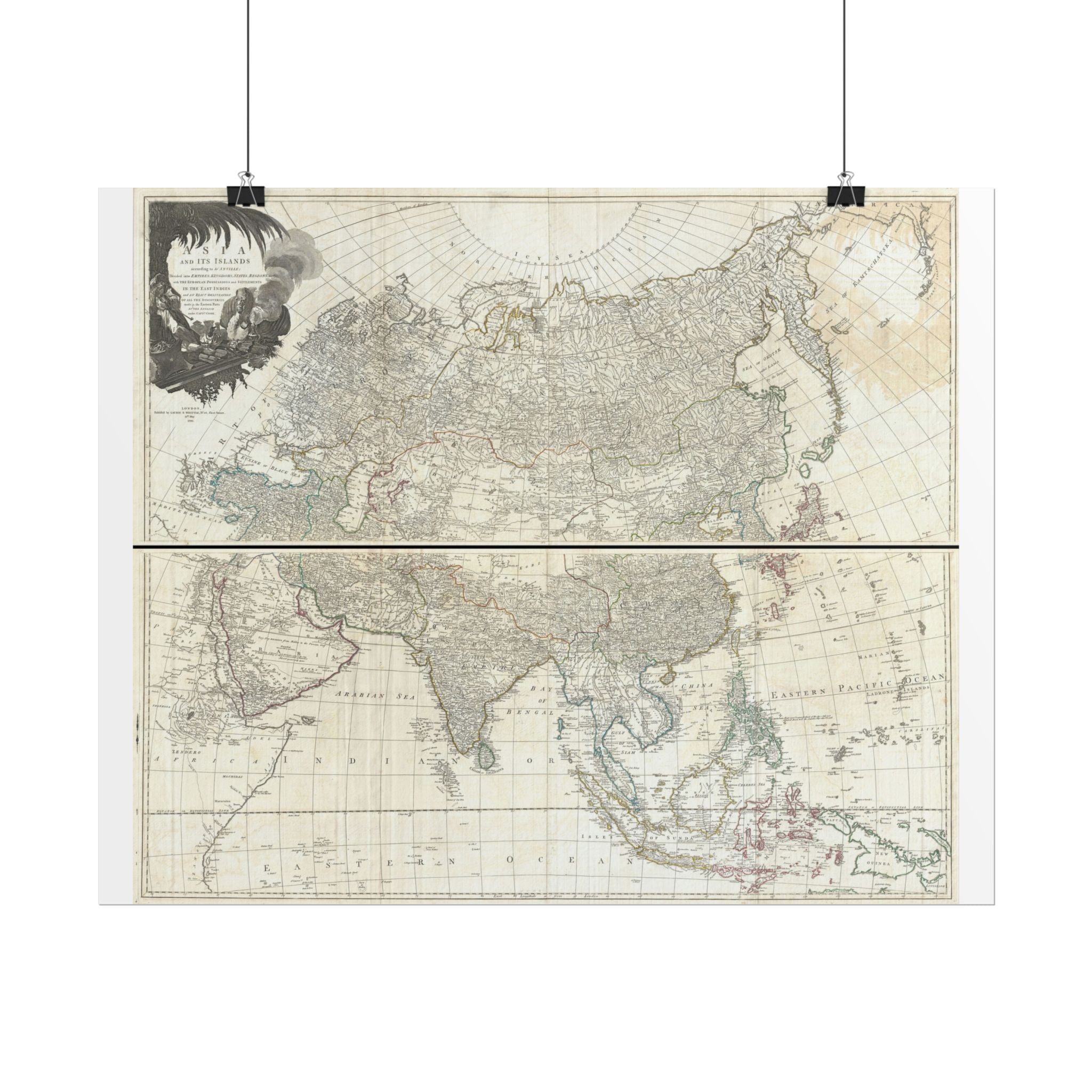 Asia Historic World Map (c. 1794) Rolled Poster | Antique State Map Wall Art