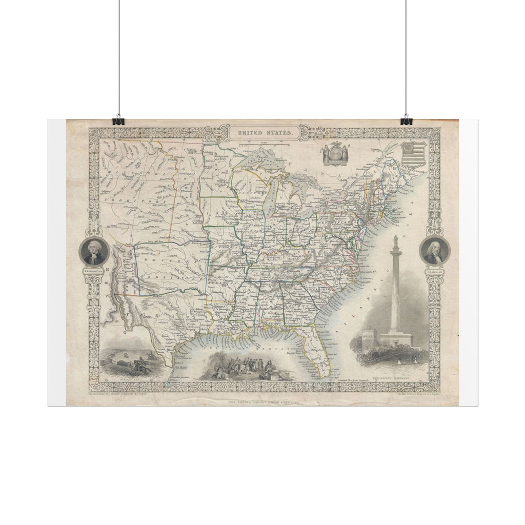 United States of America Historic Map (c. 1851) Rolled Poster | Vintage Map Wall Art