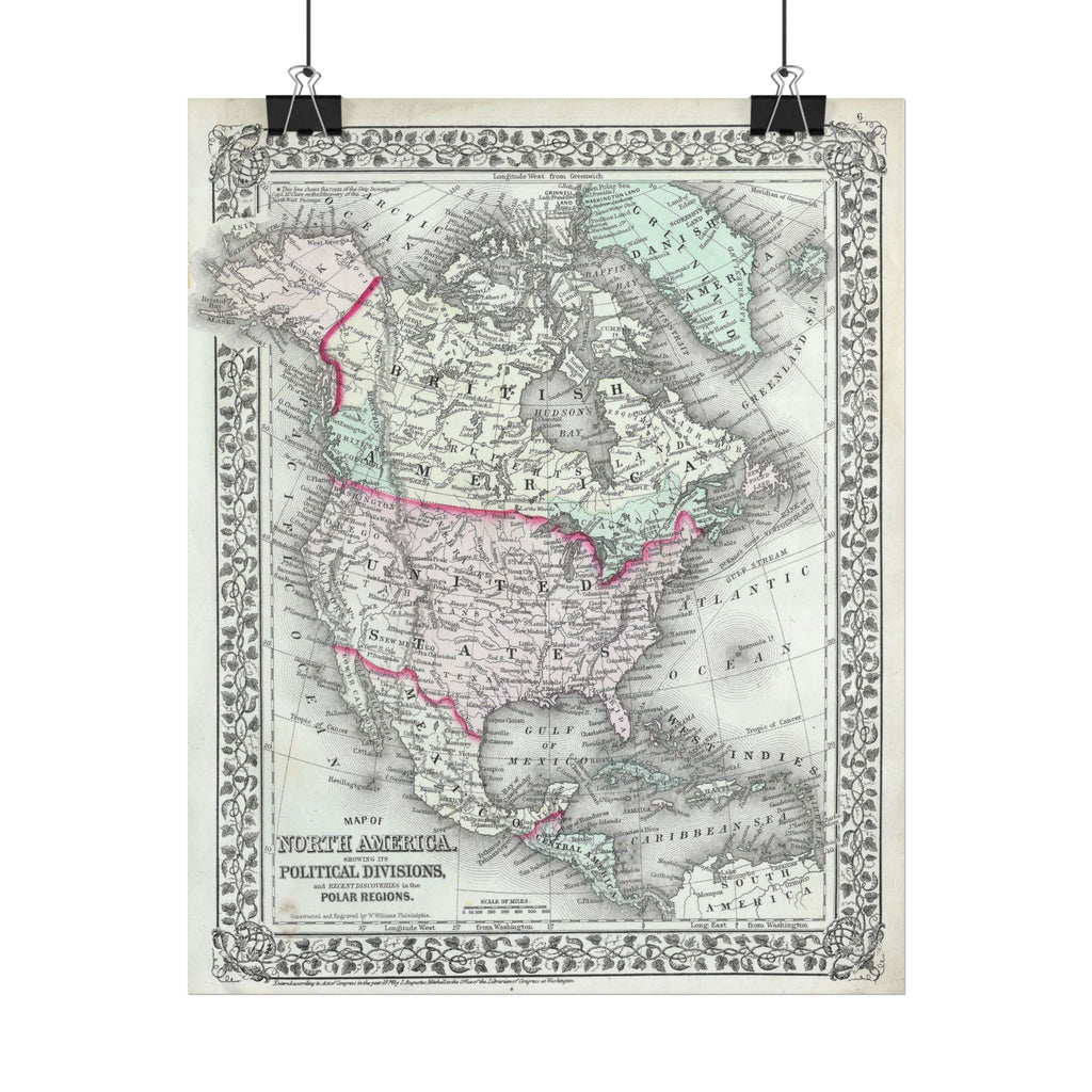 North America Antique Map (c. 1874) Rolled Poster | Vintage Map Wall Art