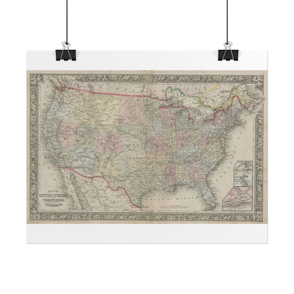 United States of America Historic Map (c. 1864) Rolled Poster | Vintage Map Wall Art
