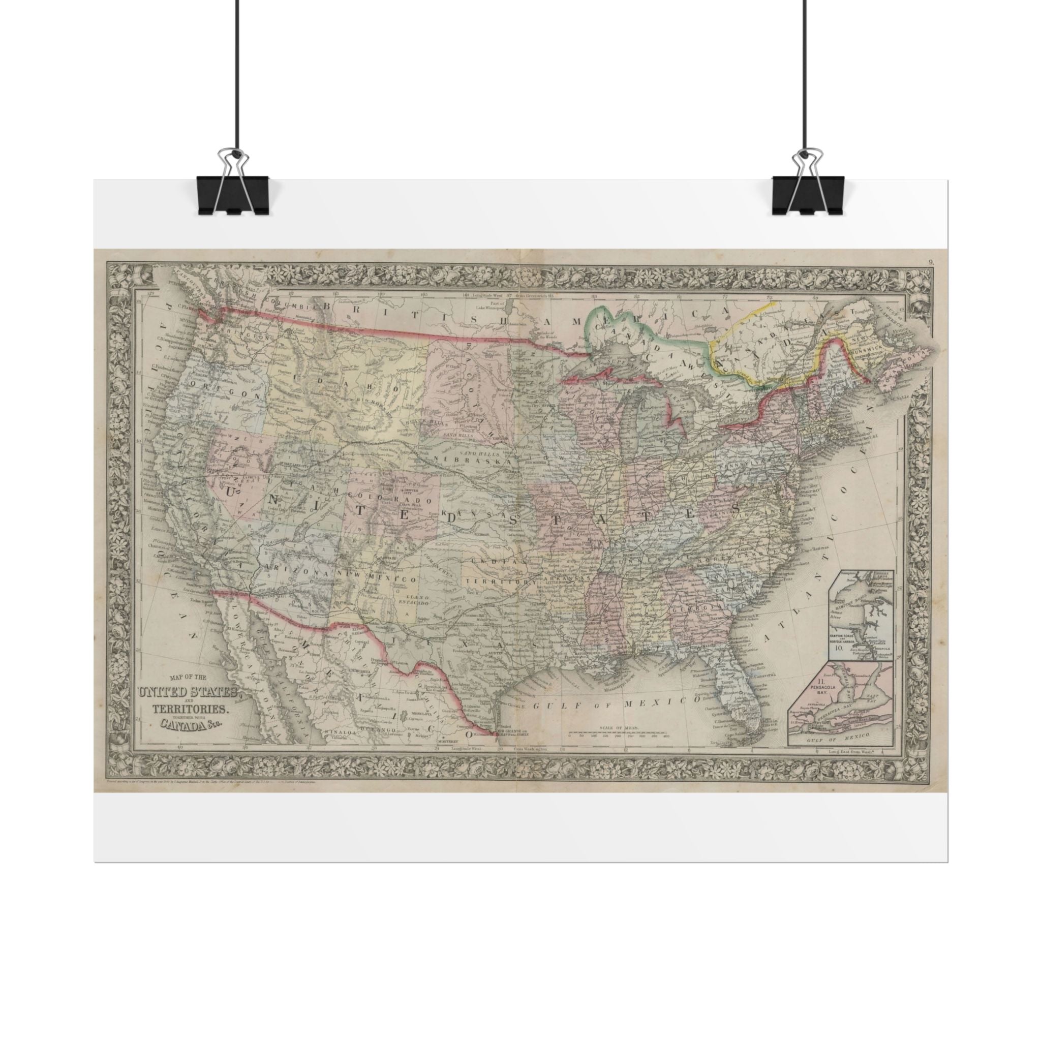United States of America Historic Map (c. 1864) Rolled Poster | Vintage Map Wall Art