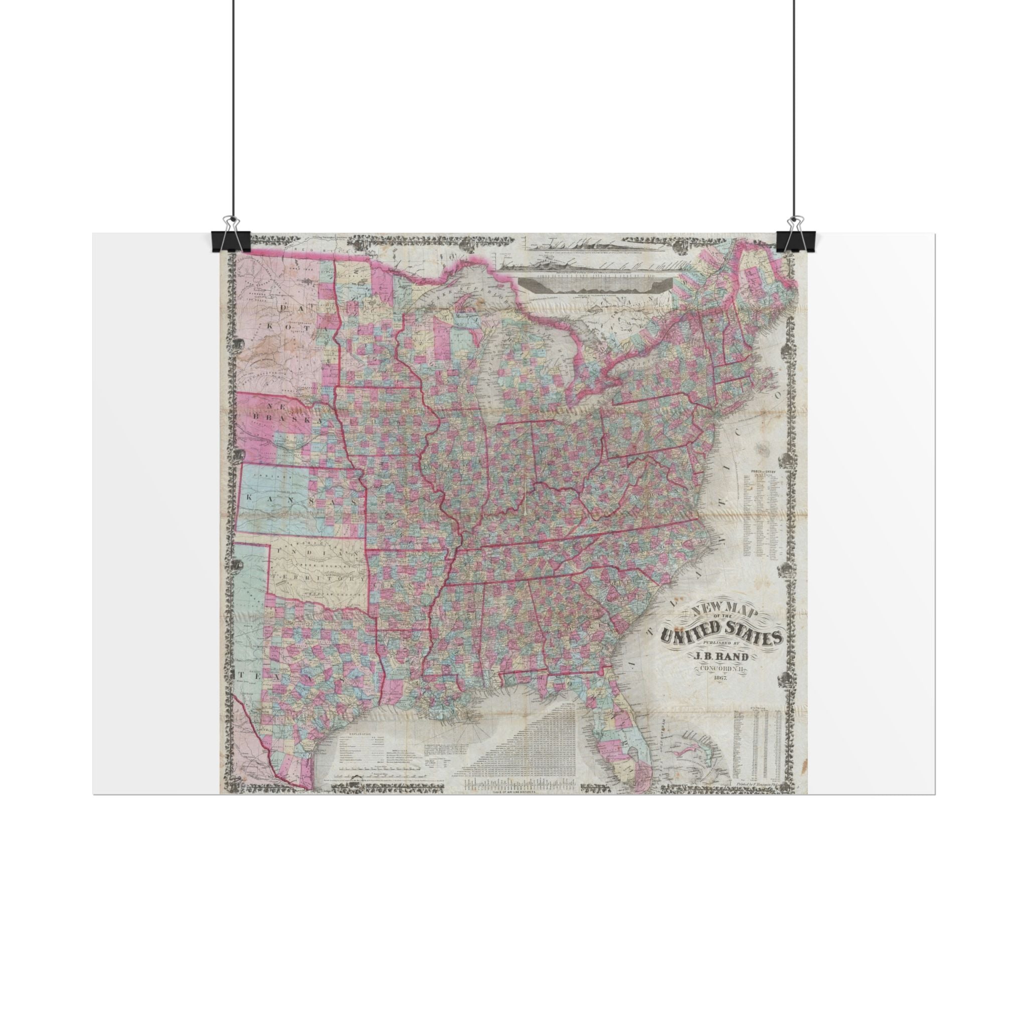 United States of America Historic Map (c. 1867) Rolled Poster | Vintage Map Wall Art