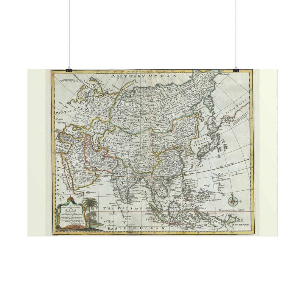 Asia and Chinese Tartary Historic World Map (c. 1747) Rolled Poster | Antique State Map Wall Art