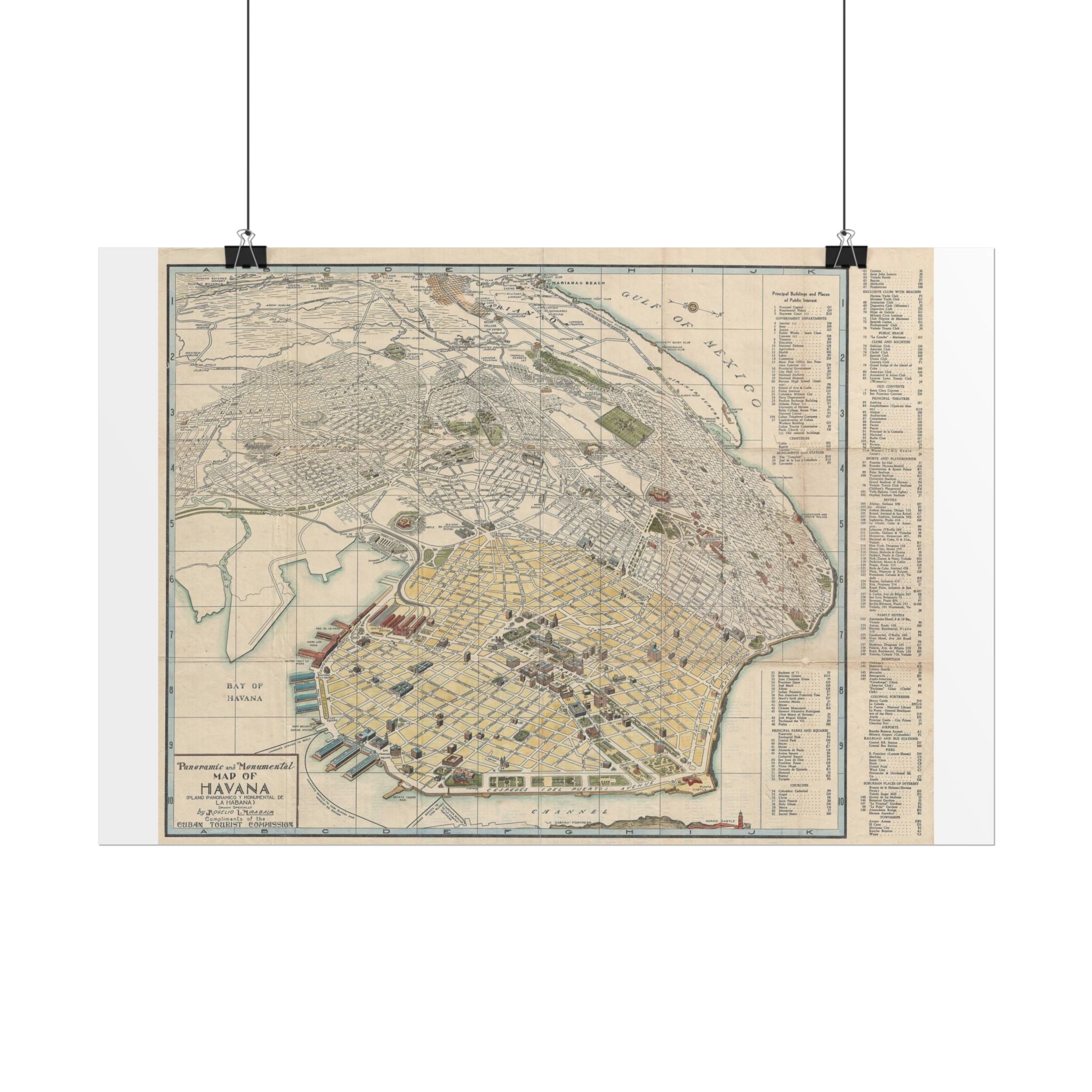 Havana, Cuba Historic City Map (c. 1950) Rolled Poster | Vintage Map Wall Art