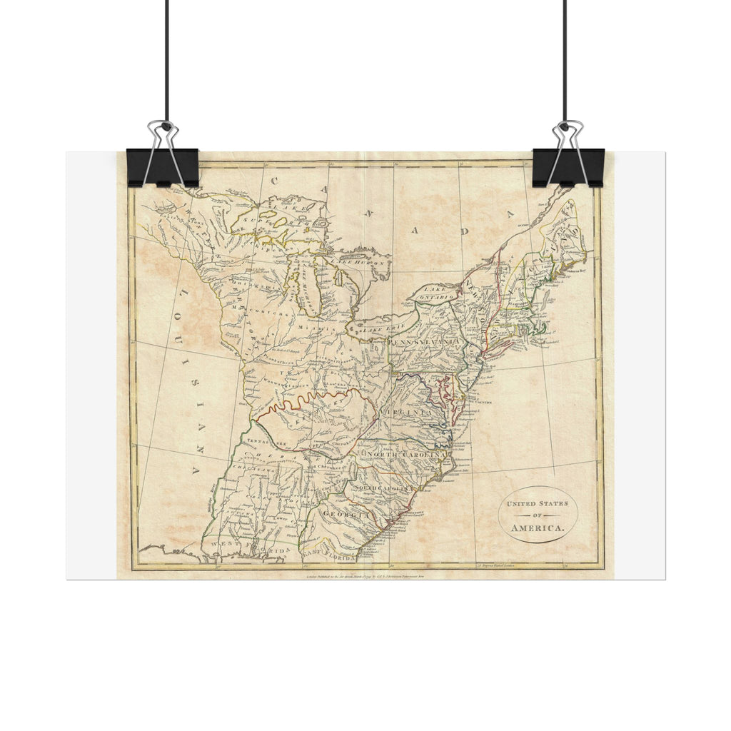 United States of America Historic Map (c. 1799) Rolled Poster | Vintage Map Wall Art