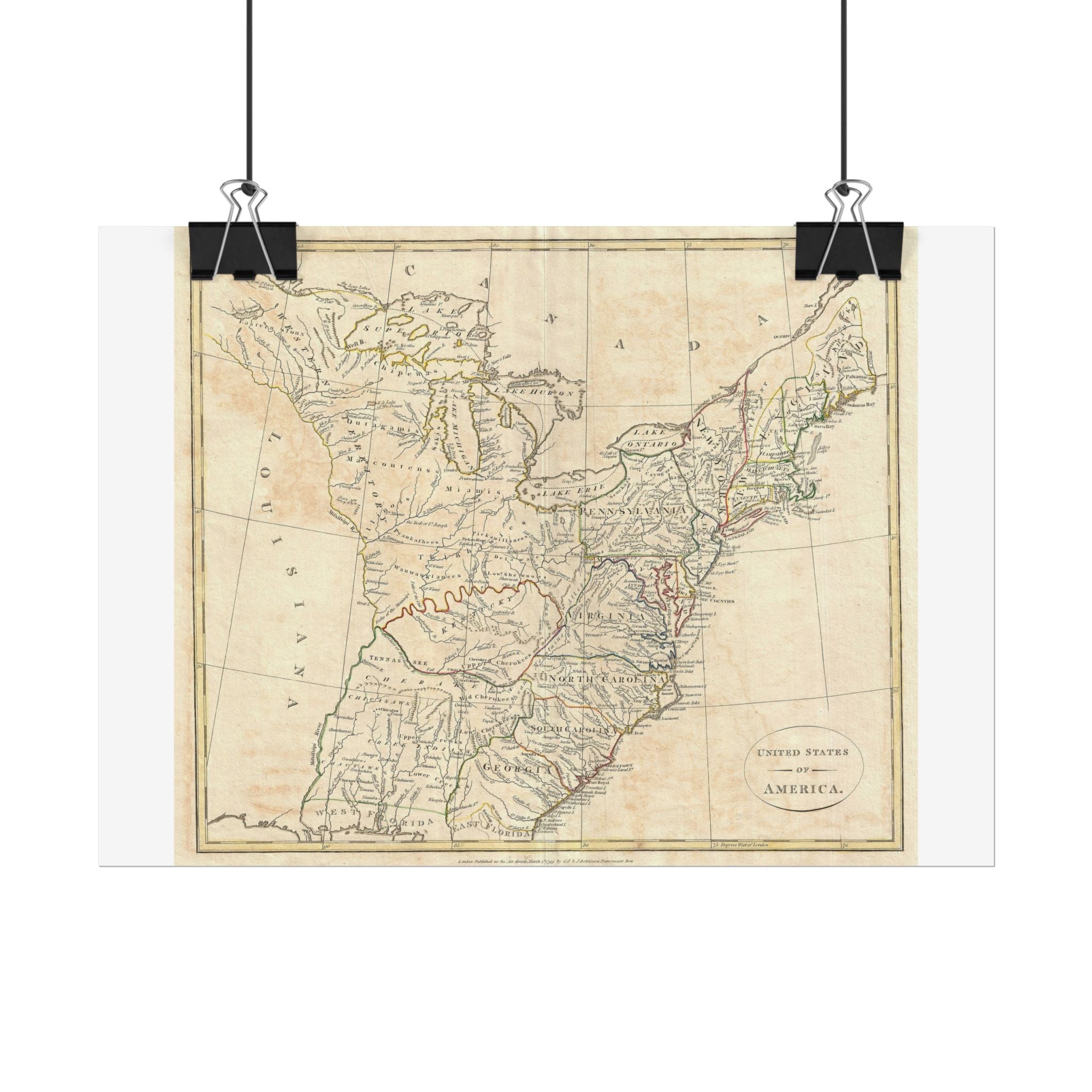 United States of America Historic Map (c. 1799) Rolled Poster | Vintage Map Wall Art