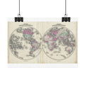 The World Atlas Hemispheres Historic Map (c. 1863) Rolled Poster | Antique Map Wall Art