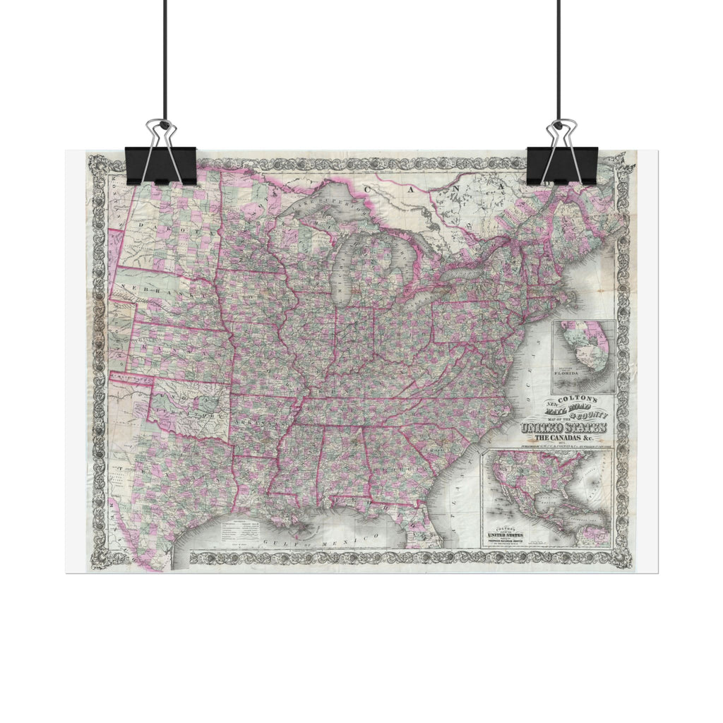 United States of America Historic Railroad Map (c. 1875) Rolled Poster | Vintage Map Wall Art