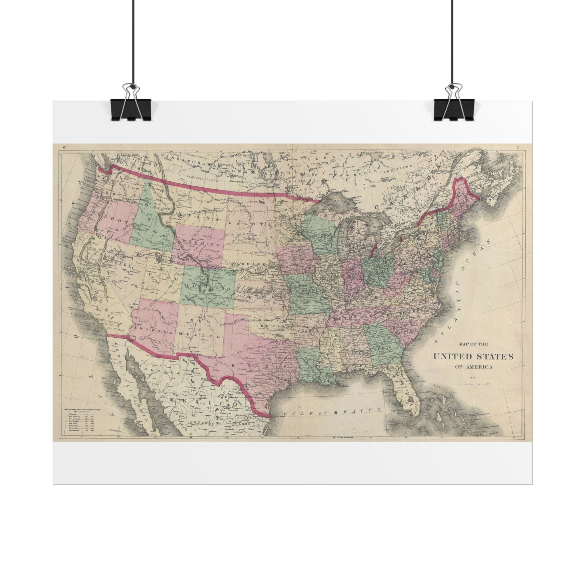 United States of America Historic Map (c. 1873) Rolled Poster | Vintage Map Wall Art
