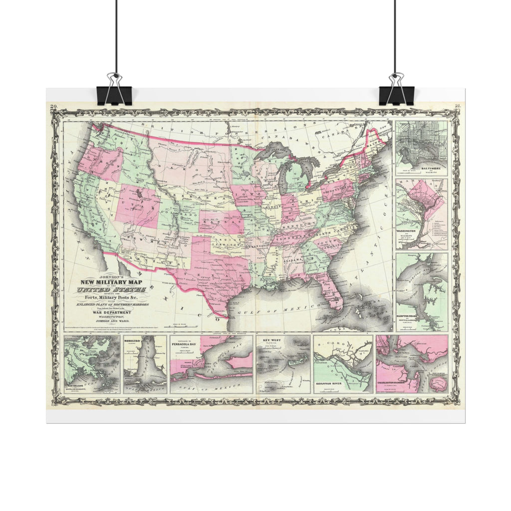 United States of America Historic Military Map (c. 1863) Rolled Poster | Vintage Map Wall Art