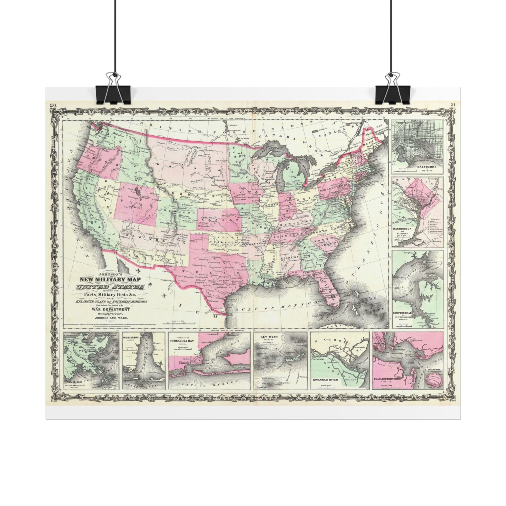 United States of America Historic Military Map (c. 1863) Rolled Poster | Vintage Map Wall Art