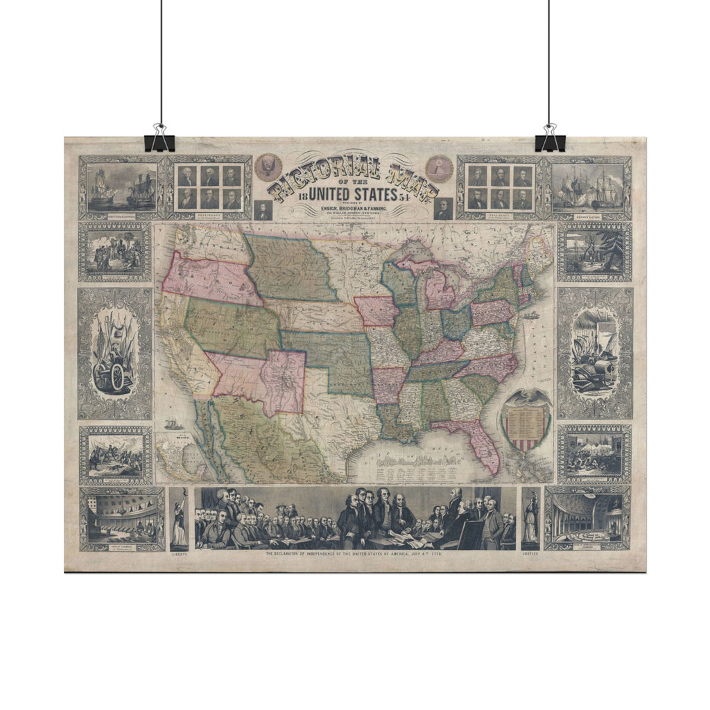 United States of America Historic Map (c. 1854) Rolled Poster | Vintage Map Wall Art