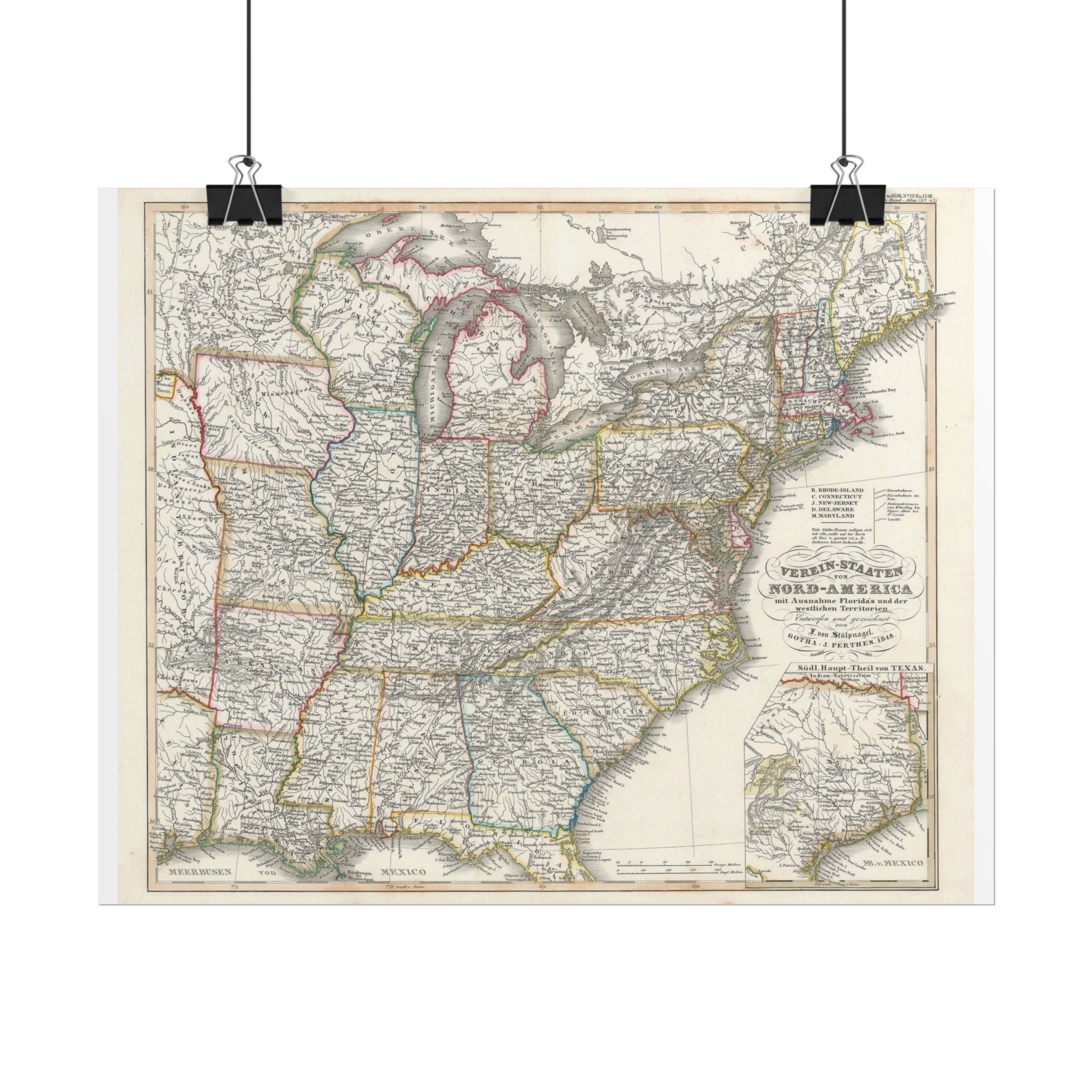 United States of America Historic Map (c. 1851) Rolled Poster | Vintage Map Wall Art