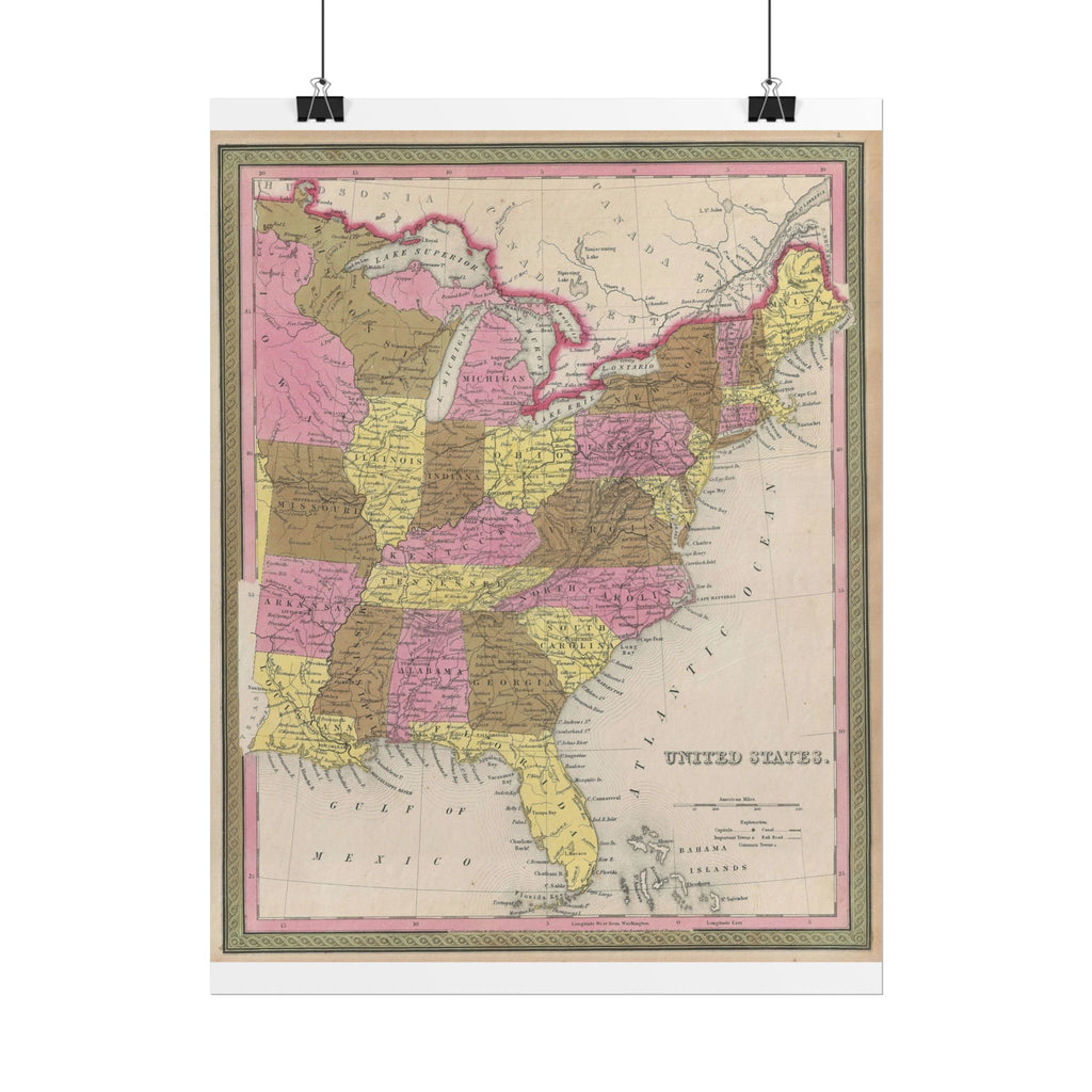 United States of America Historic Map (c. 1846) Rolled Poster | Vintage Map Wall Art