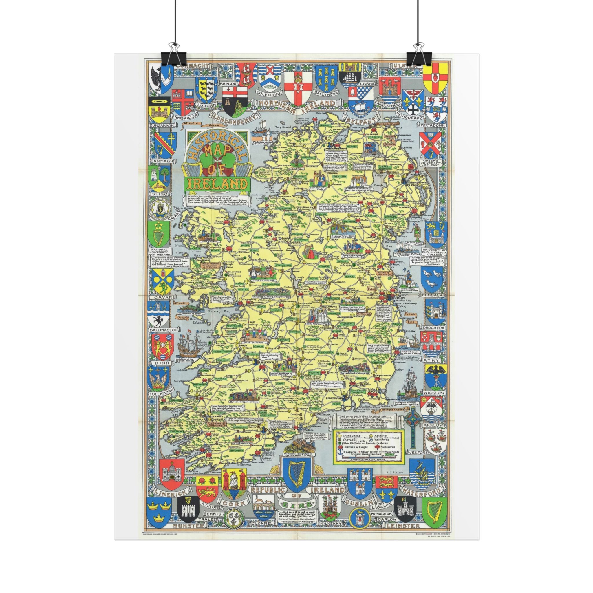 Ireland Historic Pictorial Map (c. 1963) Rolled Poster | Vintage Map Wall Art