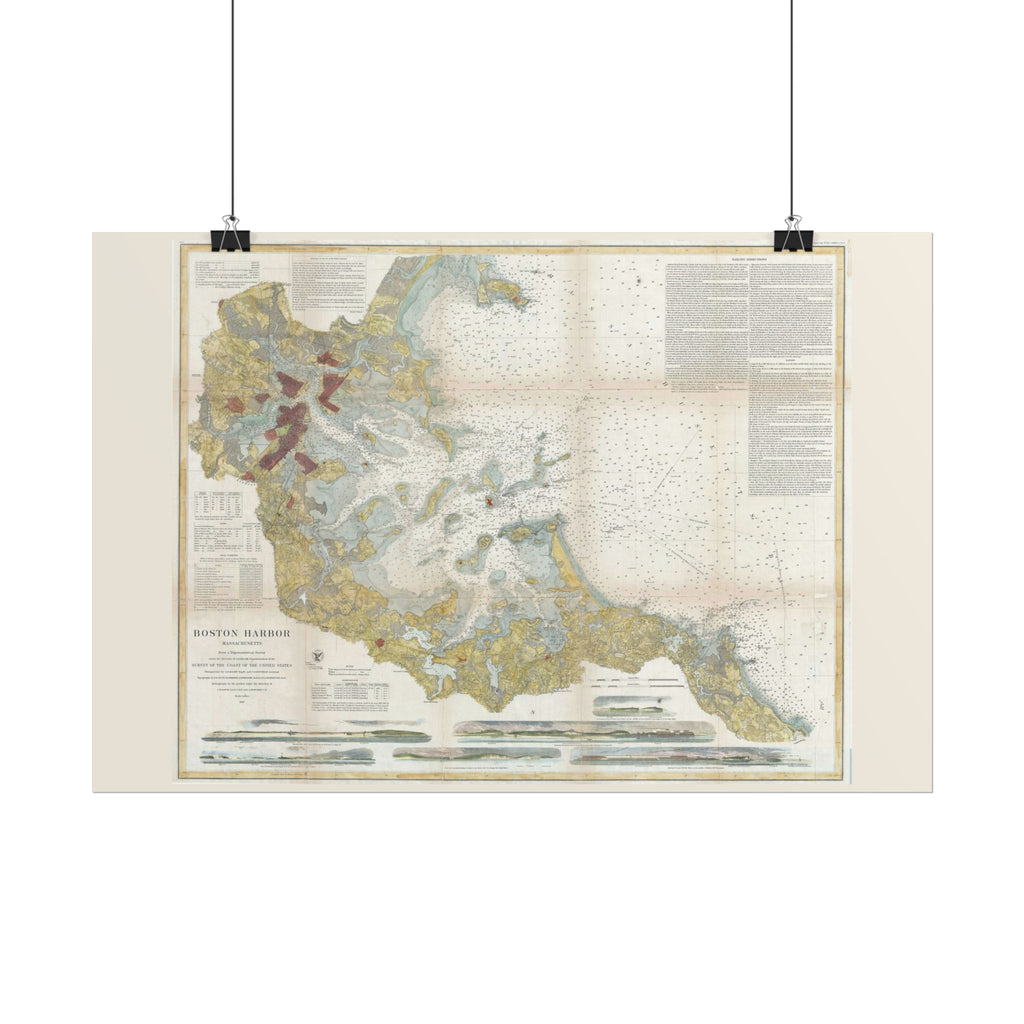 Boston Harbor (c. 1867) Historic City Map Rolled Poster | Antique Map Wall Art
