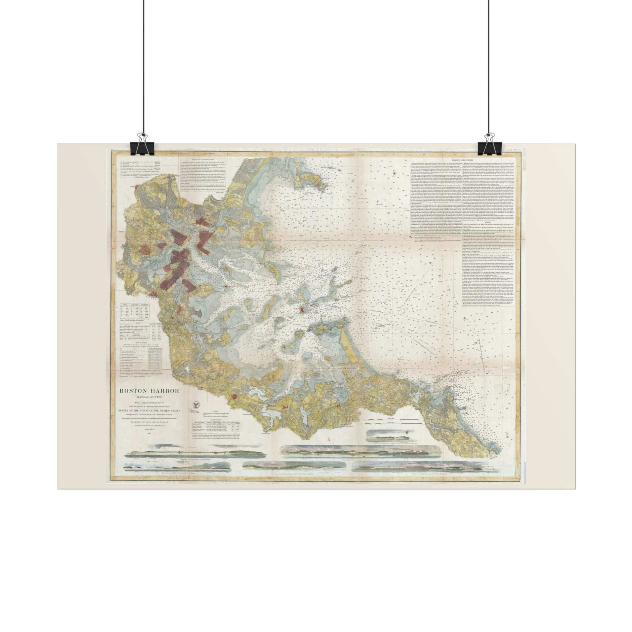 Boston Harbor (c. 1867) Historic City Map Rolled Poster | Antique Map Wall Art