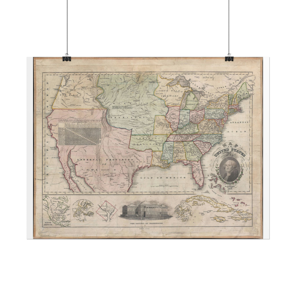 United States of America Historic Map (c. 1828) Rolled Poster | Vintage Map Wall Art