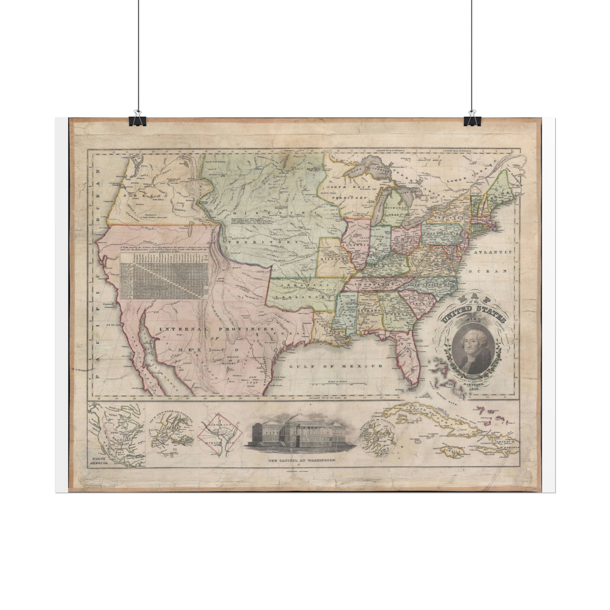 United States of America Historic Map (c. 1828) Rolled Poster | Vintage Map Wall Art