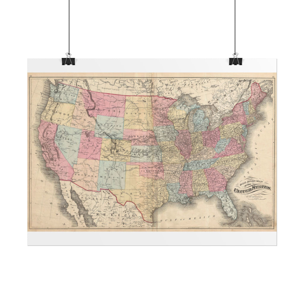 United States of America Historic Railroad Map (c. 1876) Rolled Poster | Vintage Map Wall Art
