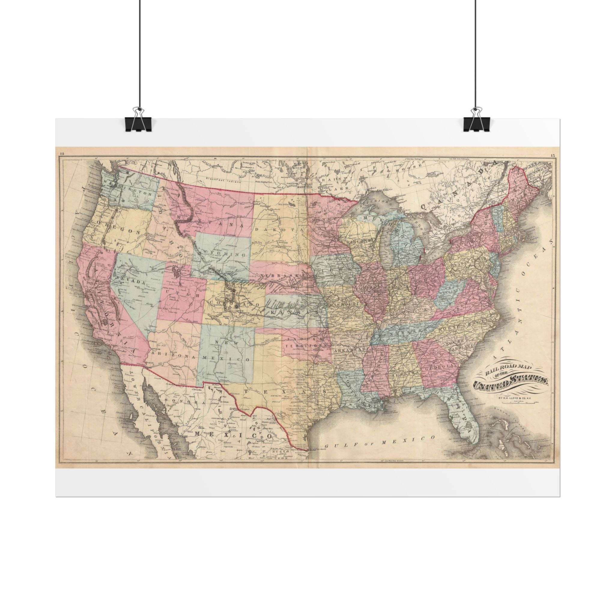 United States of America Historic Railroad Map (c. 1876) Rolled Poster | Vintage Map Wall Art