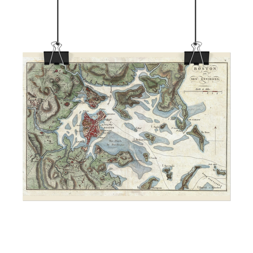Boston, Massachusetts (c. 1807) Historic City Map Rolled Poster | Antique Map Wall Art