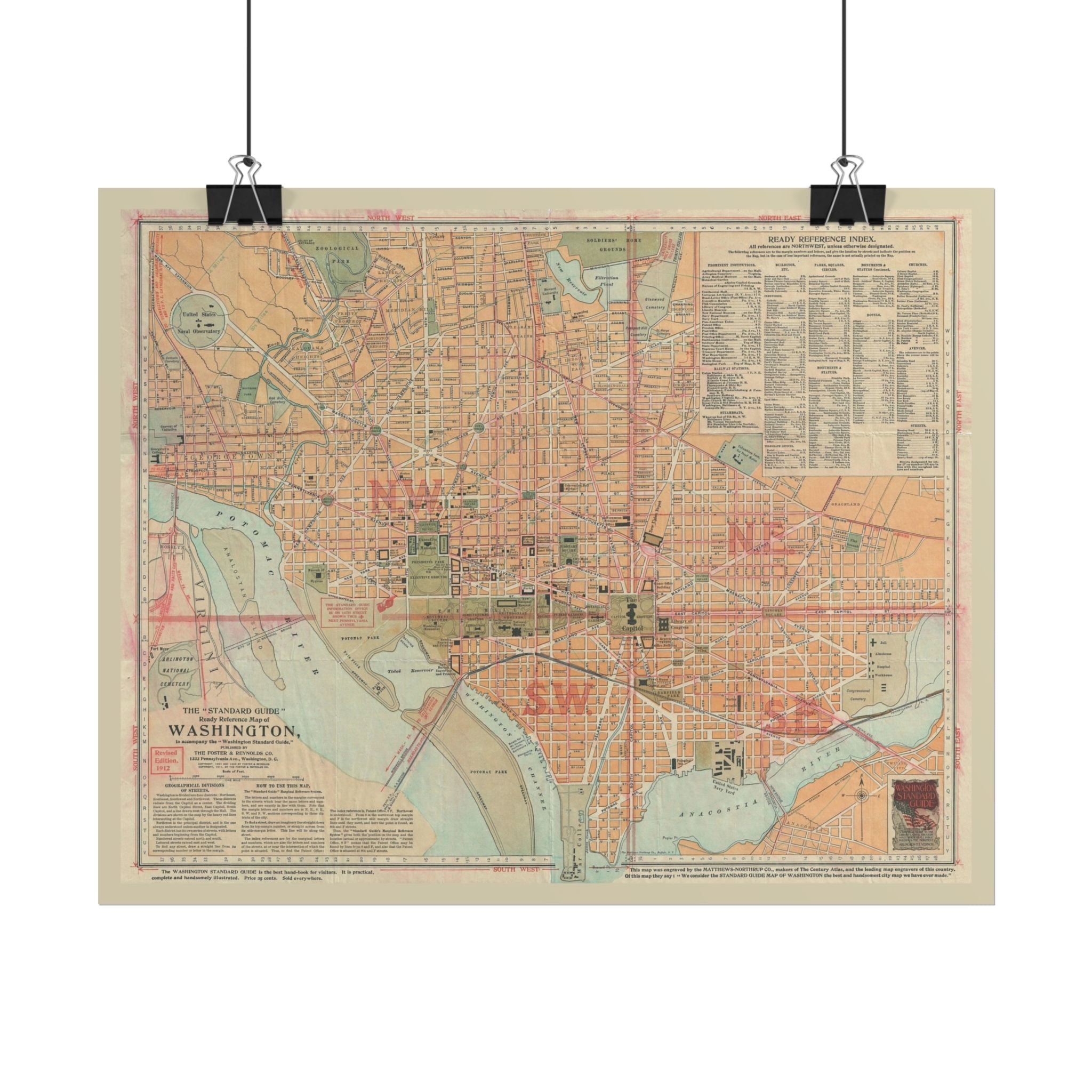 Washington DC (c. 1912) Historic City Map Rolled Poster | Vintage Map Wall Art